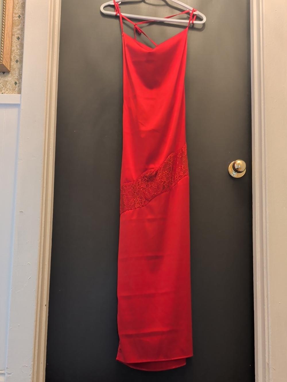 Red Lace-Accent Satin Slip Dress - Women Intimates & Sleepwear
